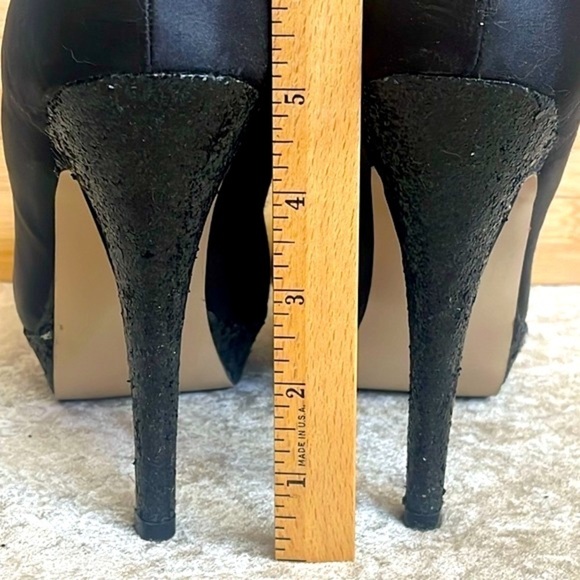 Steve Madden Black 5" High Heels Platform Pumps Satin Black Glitter Sexy Formal - Picture 8 of 16